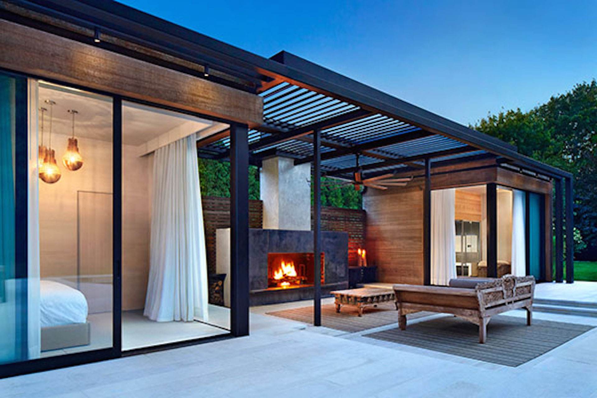 A modern pool house in Amagansett, NY designed by iCrave and photographed by John Muggenborg.